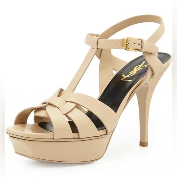 YSL Saint Laurent “Tribute Leather Platform Sandals” - Picture 1 of 10